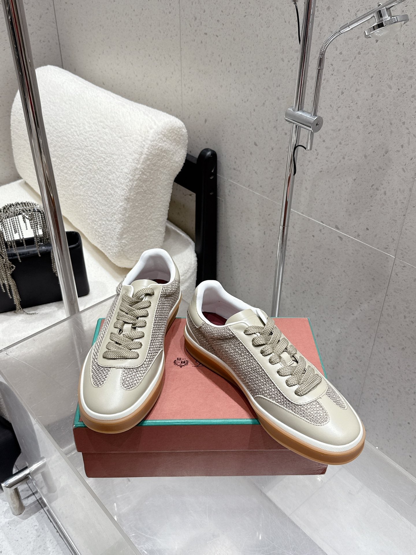 LP Tennis Walk Sneaker Muted Beige-Gray Cowhide Cotton 513538