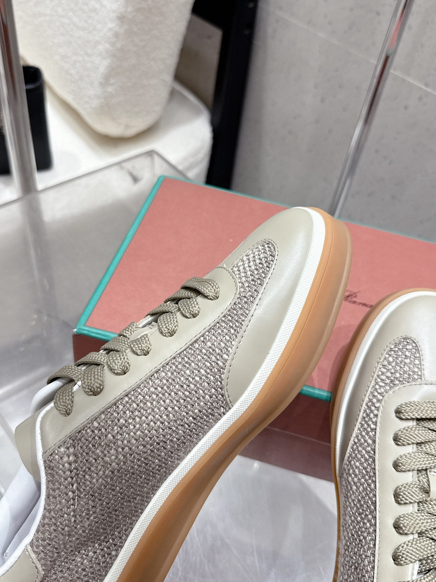 LP Tennis Walk Sneaker Muted Beige-Gray Cowhide Cotton 513538