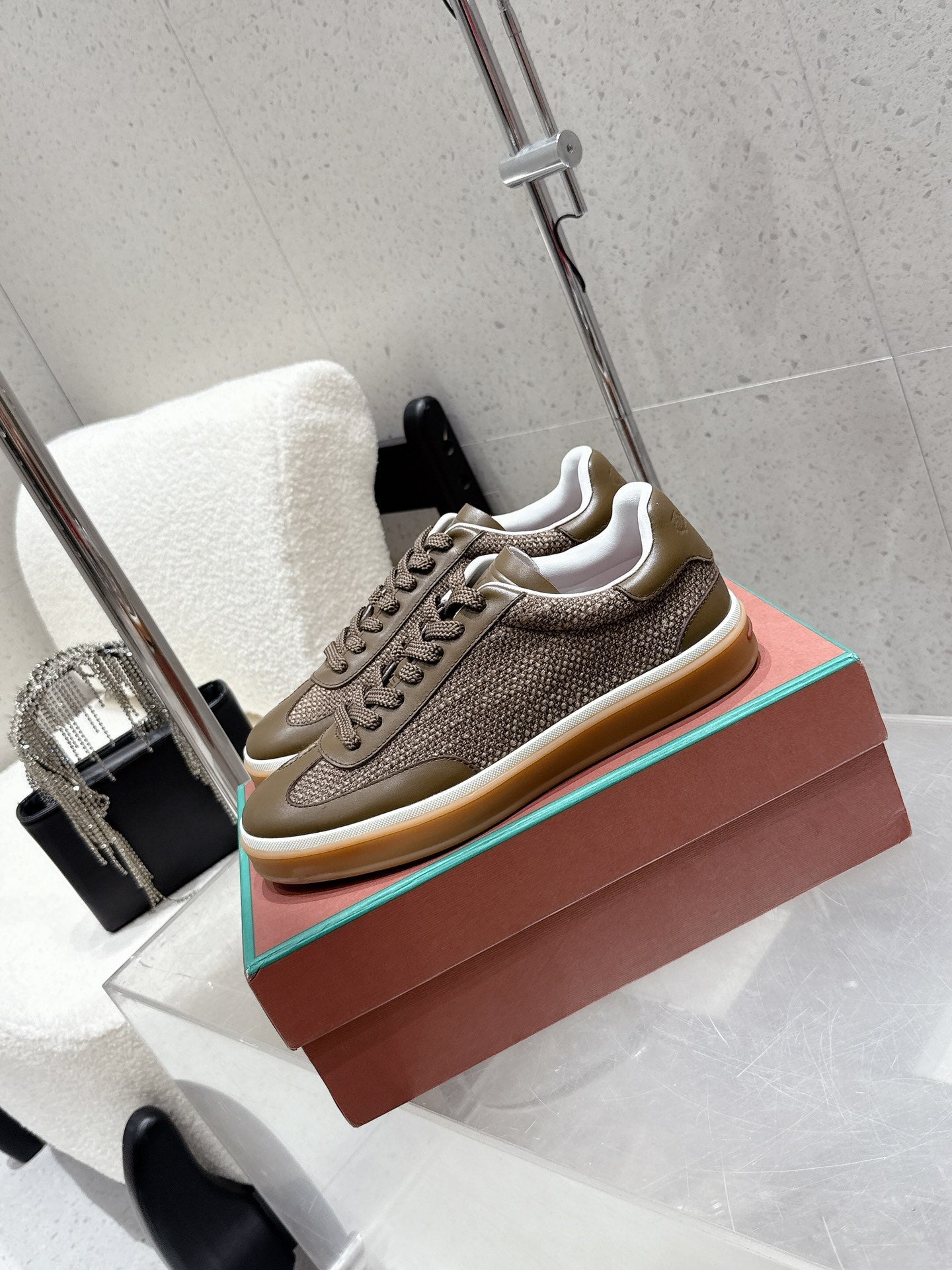 LP Tennis Walk Sneaker Brown Cowhide Cotton 513539