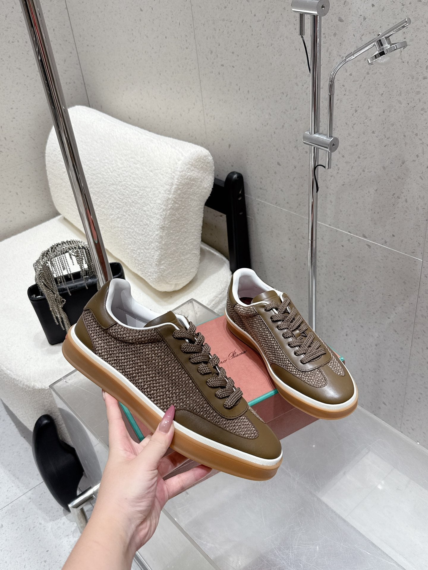 LP Tennis Walk Sneaker Brown Cowhide Cotton 513539