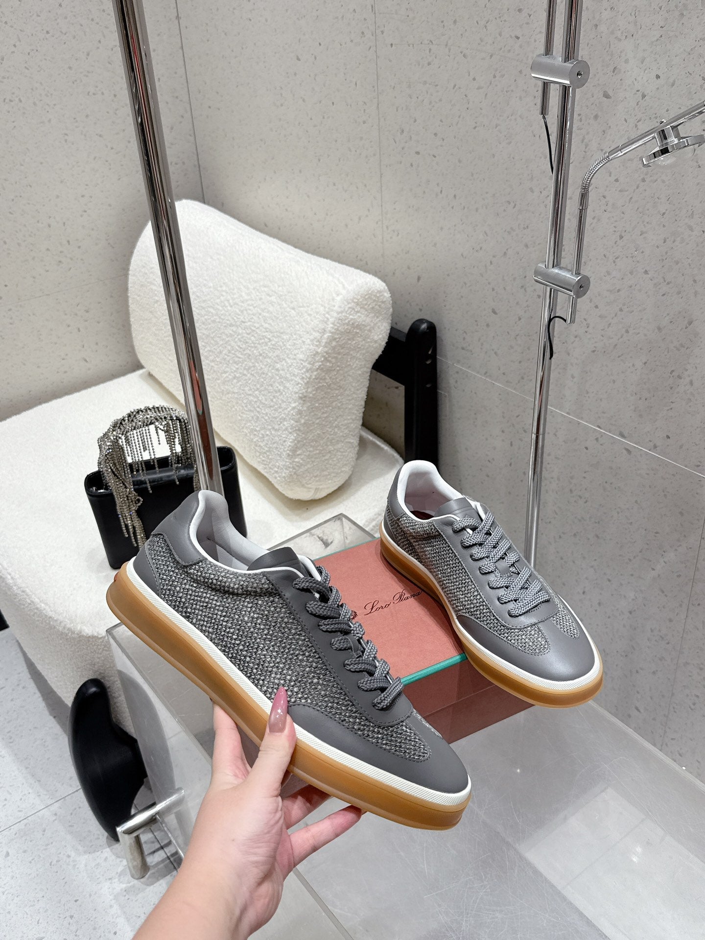 LP Tennis Walk Sneaker Dark Grey Cowhide Cotton 513540