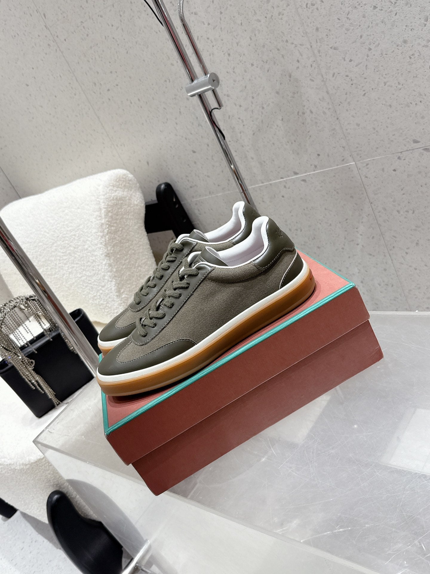 LP Tennis Walk Sneaker Dark Olive Cowhide Canvas 513544