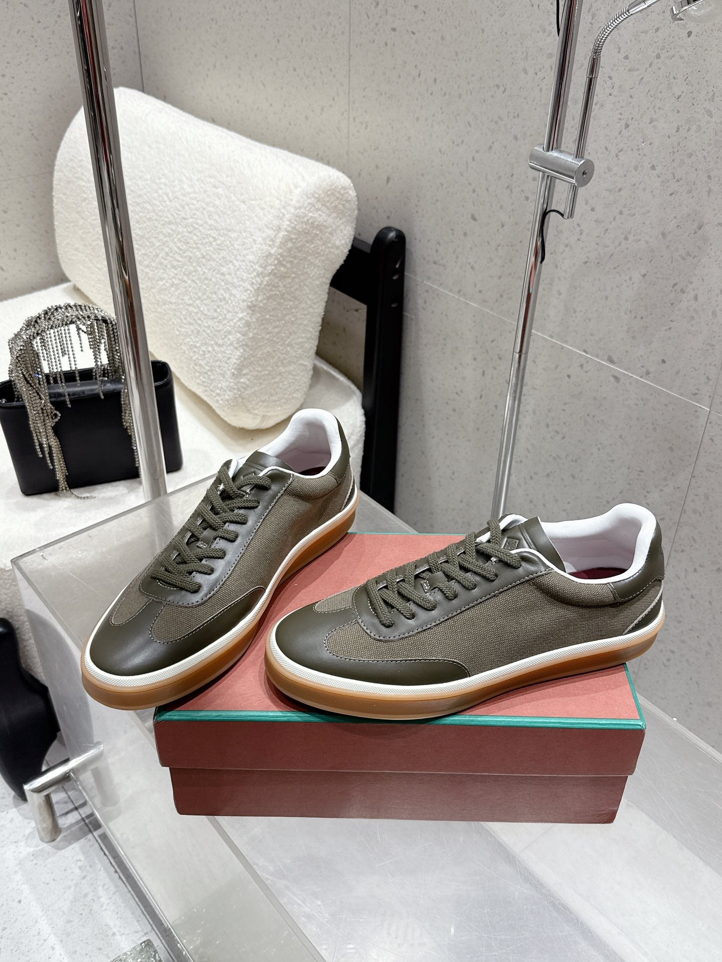LP Tennis Walk Sneaker Dark Olive Cowhide Canvas 513544