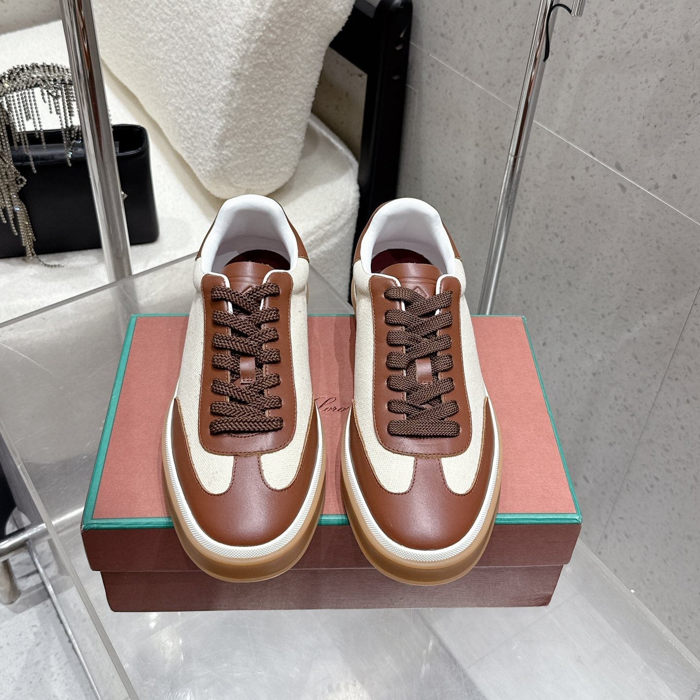 LP Tennis Walk Sneaker Brown Invory Cowhide Canvas 513546