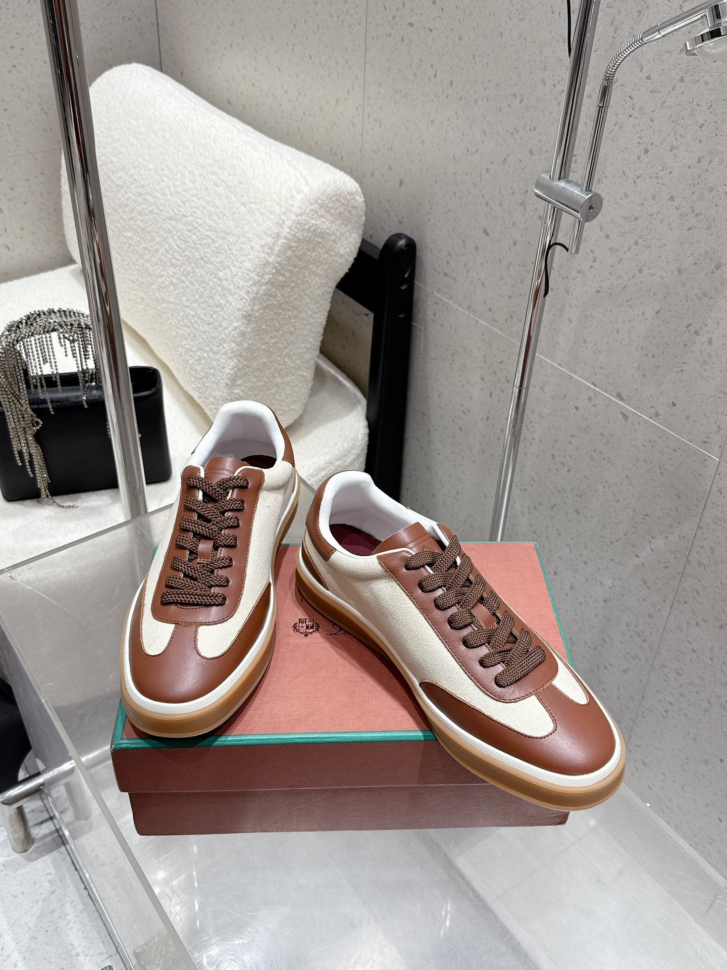 LP Tennis Walk Sneaker Brown Invory Cowhide Canvas 513546