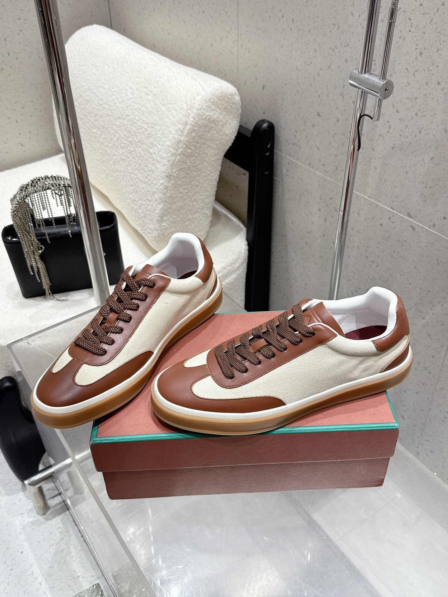 LP Tennis Walk Sneaker Brown Invory Cowhide Canvas 513546