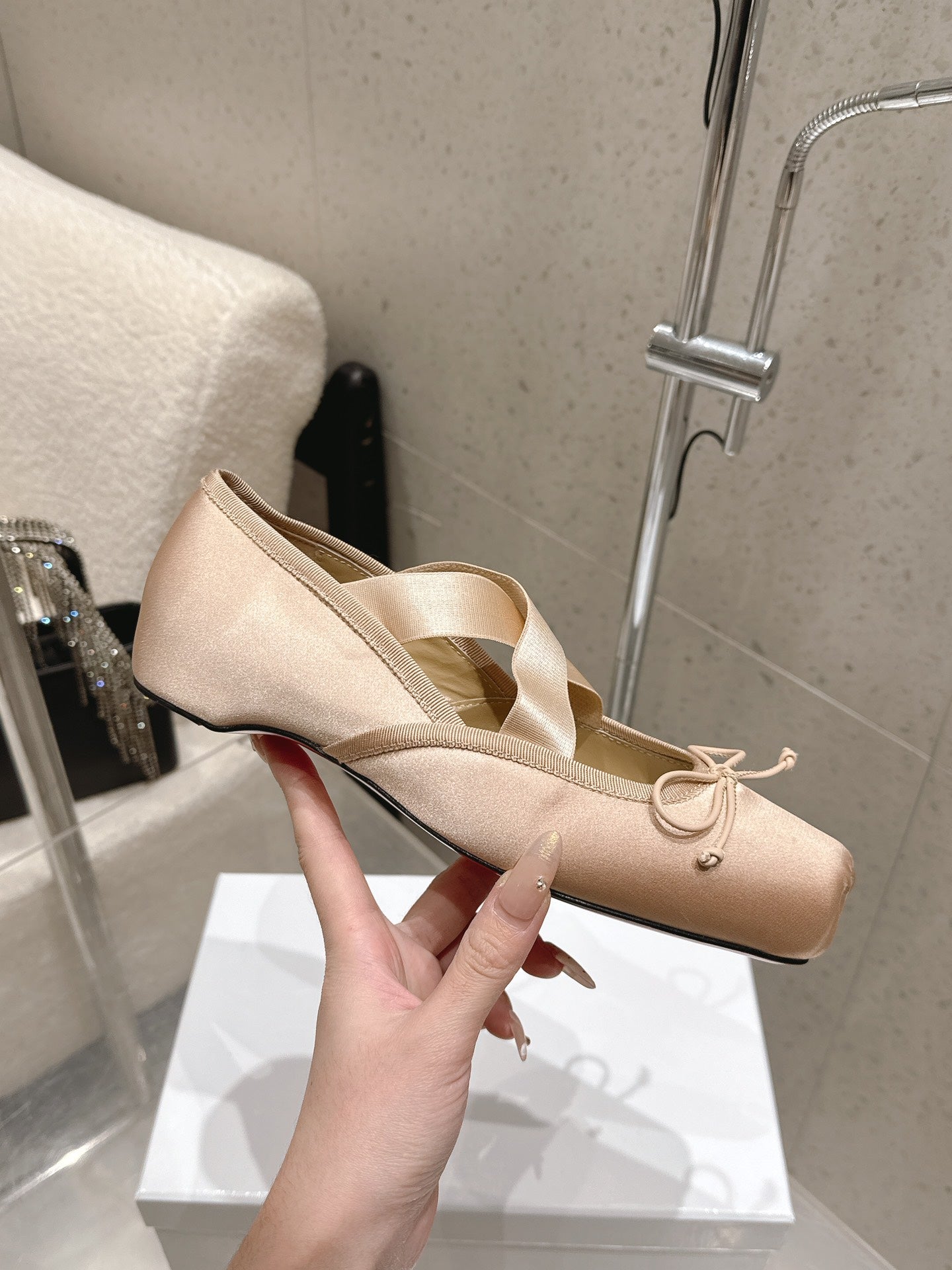 CL Ballet Butterfly Ballet Flats Beige Satin 610809