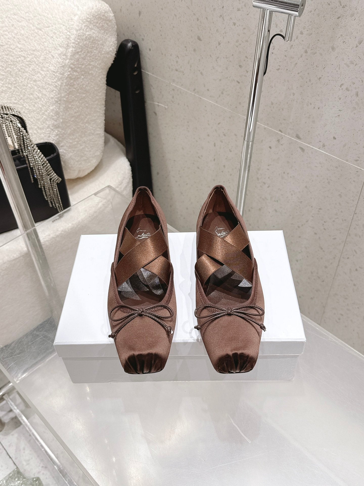 CL Ballet Butterfly Ballet Flats Brown Satin 610810