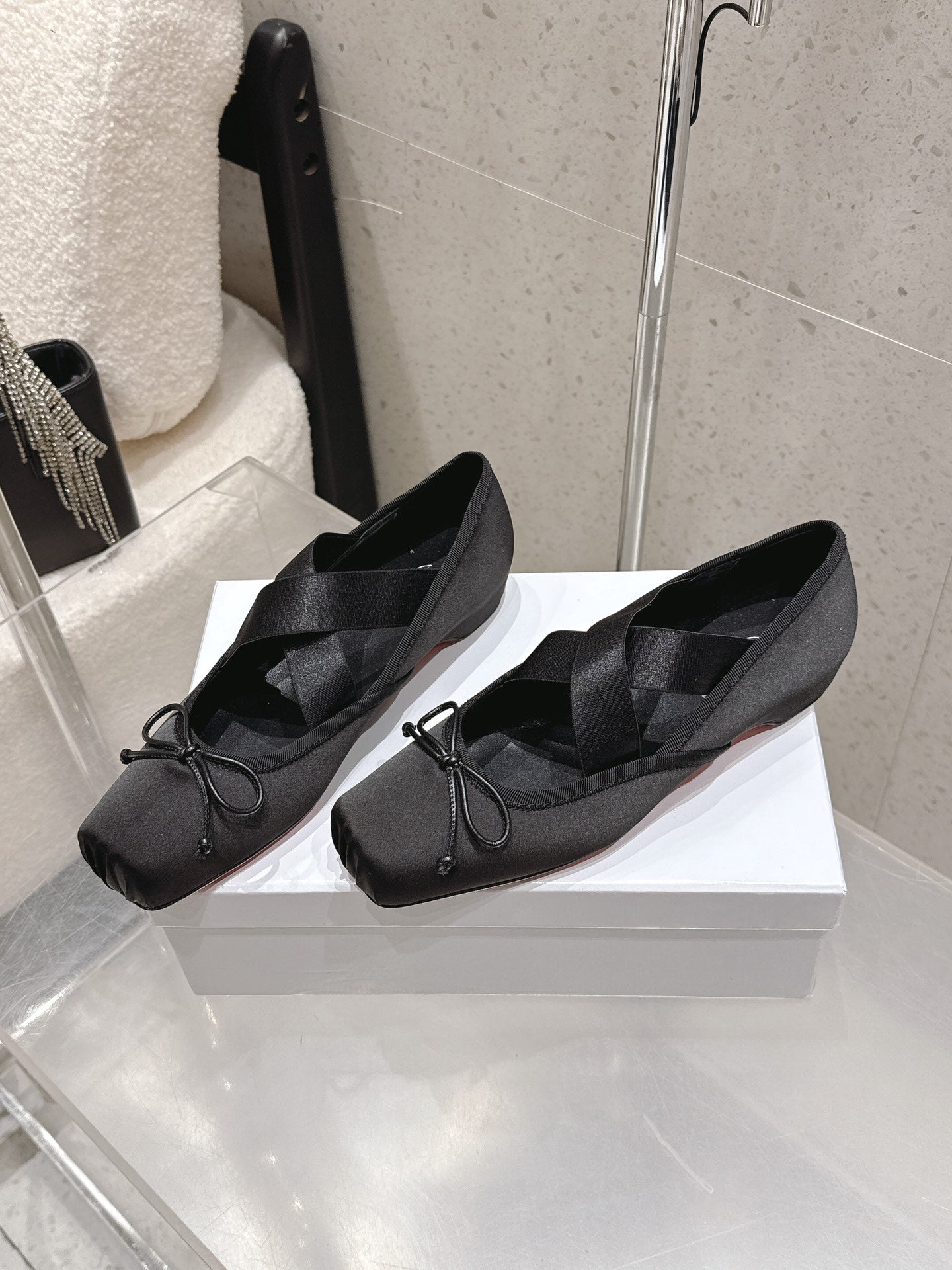 CL Ballet Butterfly Ballet Flats Black Satin 610811