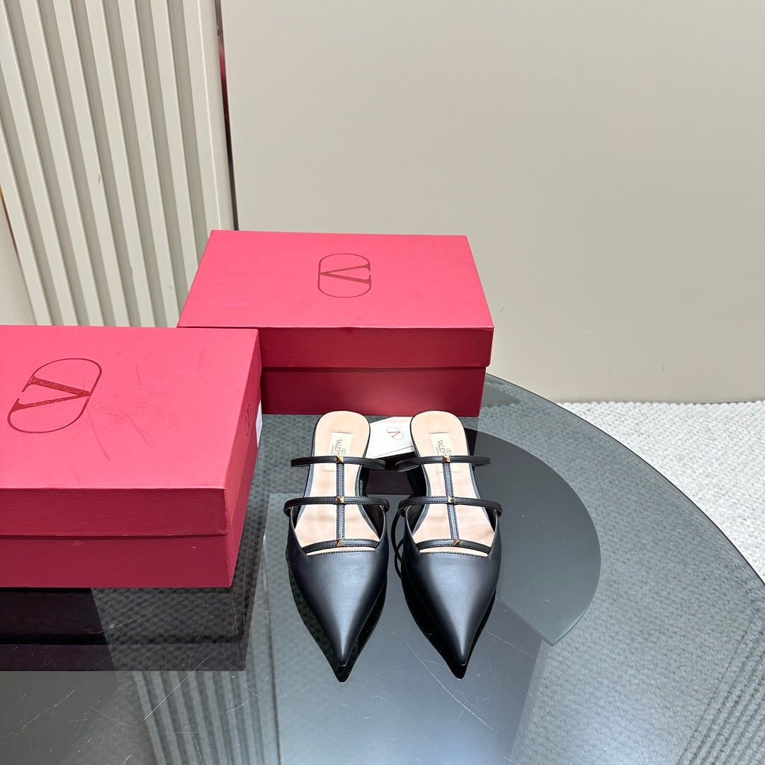 Valentino Rockstud Wispy Black Calfskin Mule 20mm