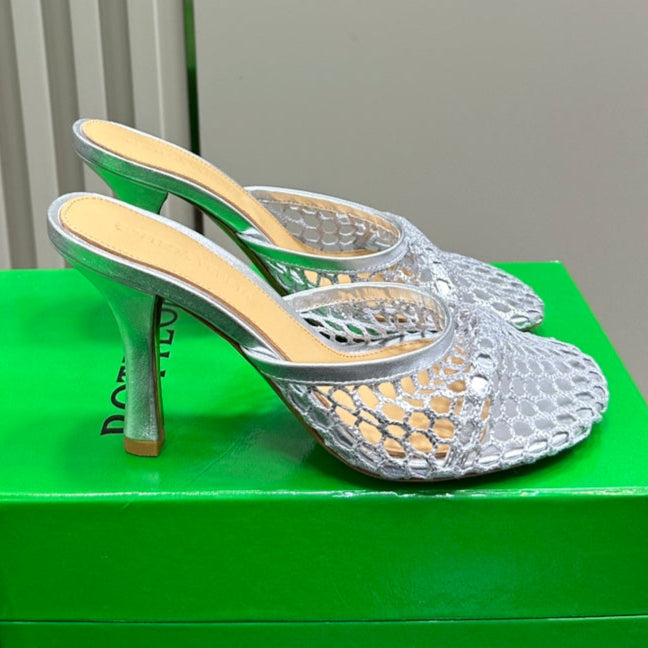 BV 26s High Mule 9cm Sliver Metallize Mesh Leather