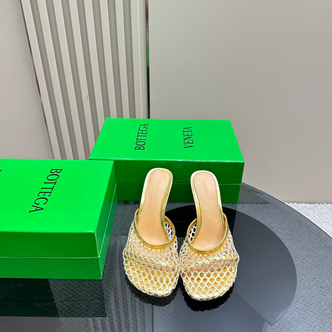 BV 26s High Mule 9cm Gold Metallize Mesh Leather