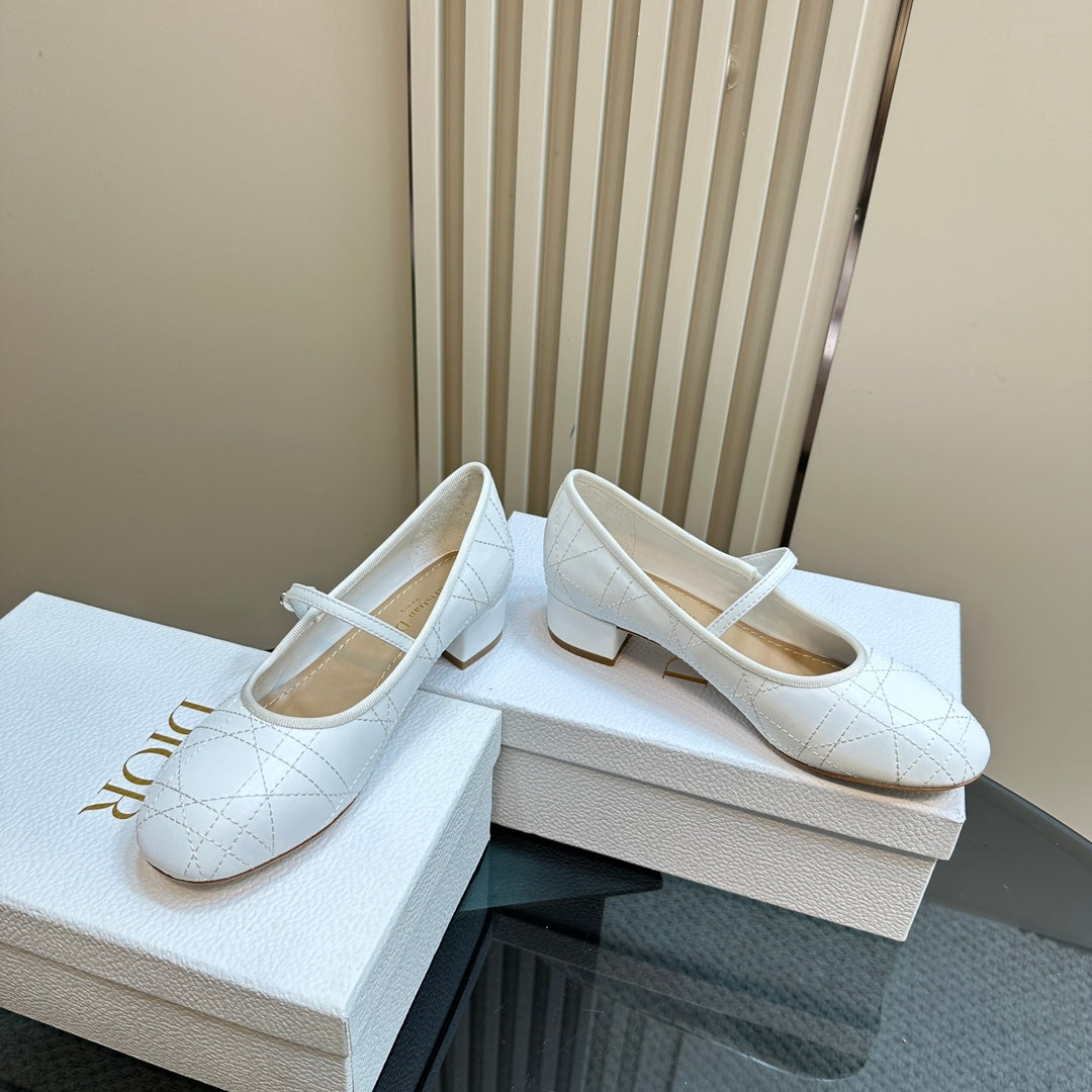 CD Ballet Pump White Soft Cowhide