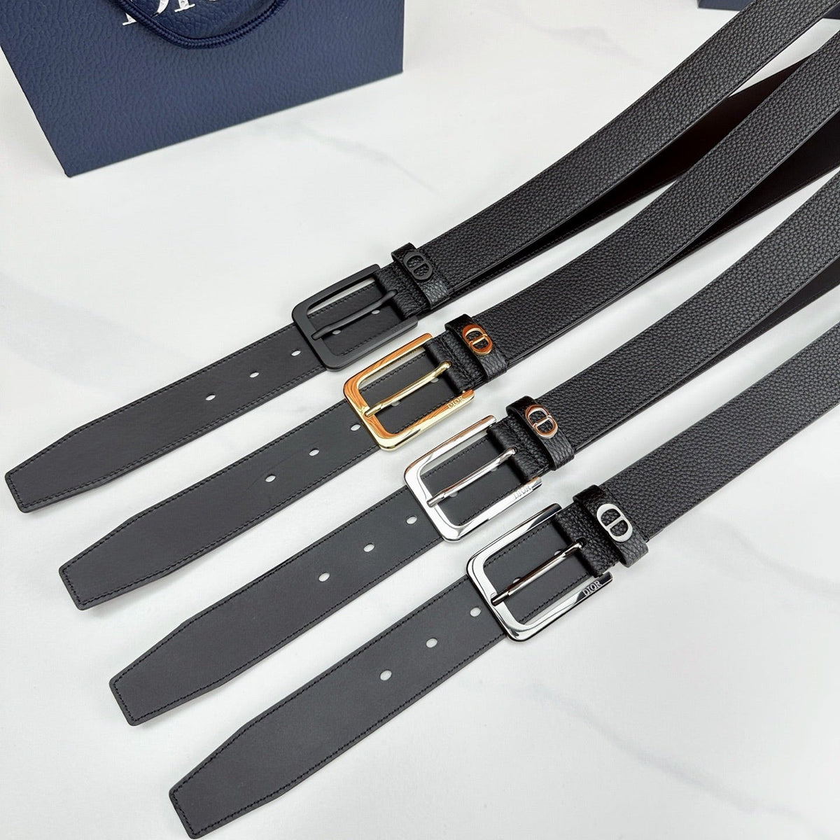 Dior 2026 CD Icon Grained Belt 35mm Black Calfskin