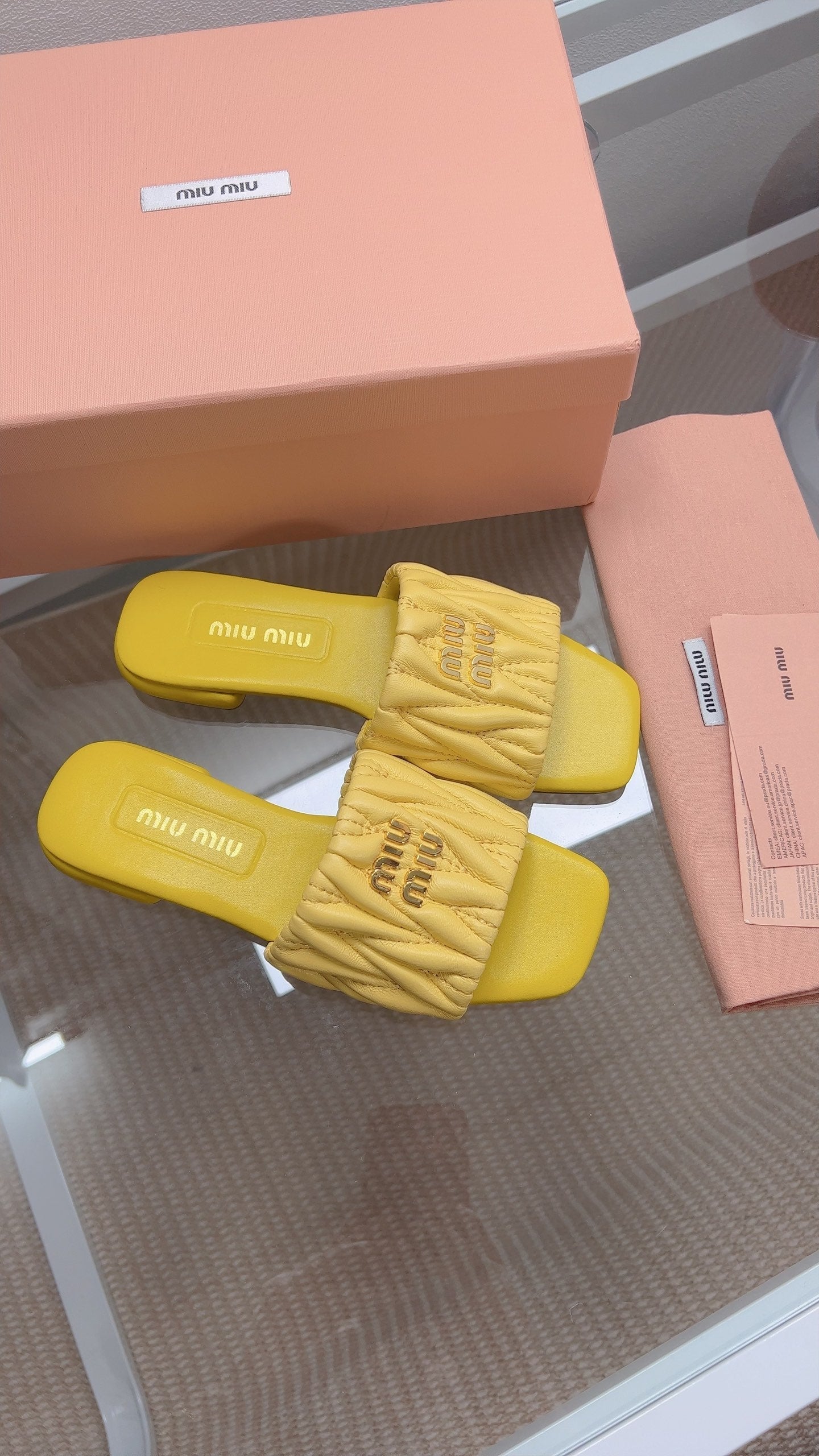 Miu Matelassé Slides Yellow Leather 739550