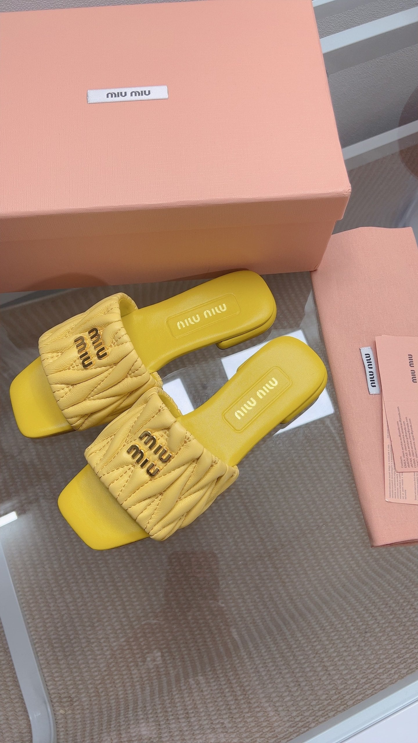 Miu Matelassé Slides Yellow Leather 739550