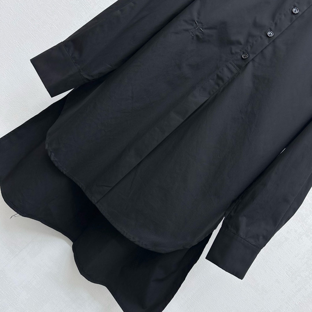 CD SS26 Broadcloth Long Stand Collar Shirt Black Polyester 351872