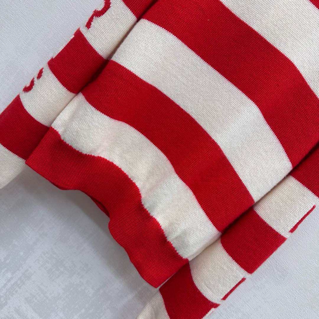 Celine Crewneck Pullover Sweater Red Mix Cream Wool and Cashmere 341953