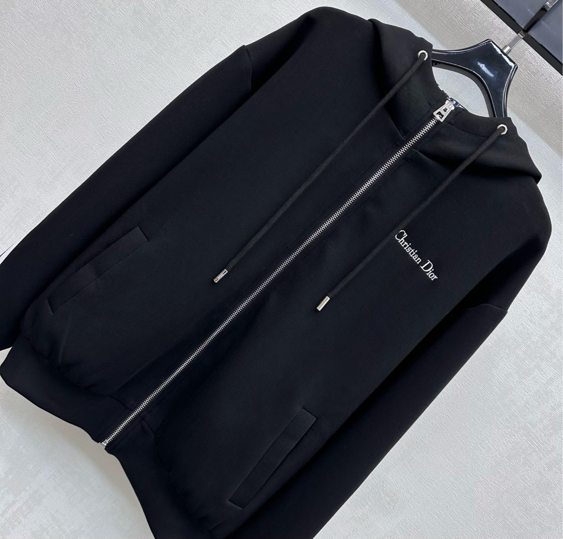 CD SS26 Logo Embroidery Zip-Up Hoodie Black Polyester 351899