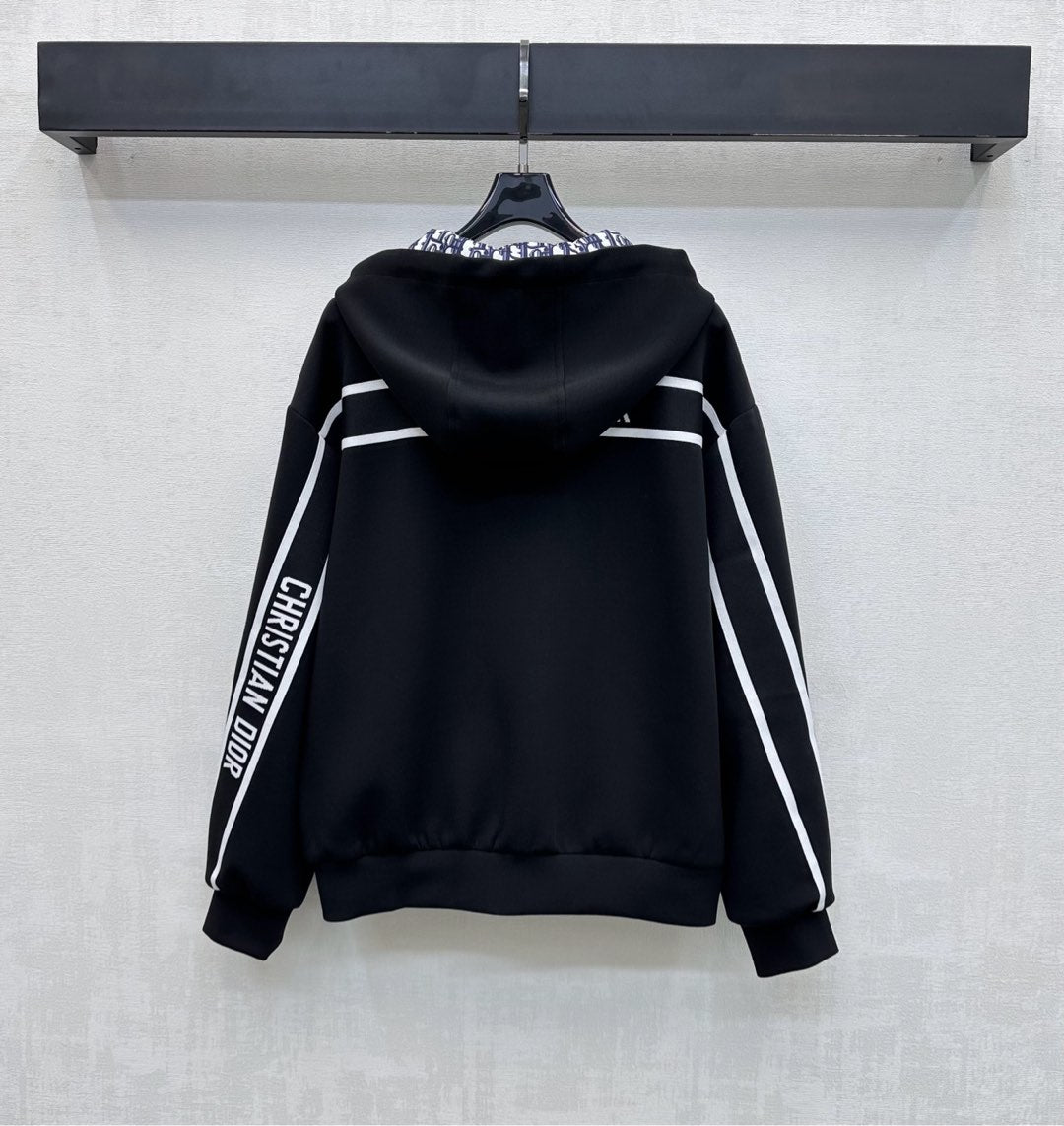 CD SS26 Logo Embroidery Zip-Up Hoodie Black Polyester 351899
