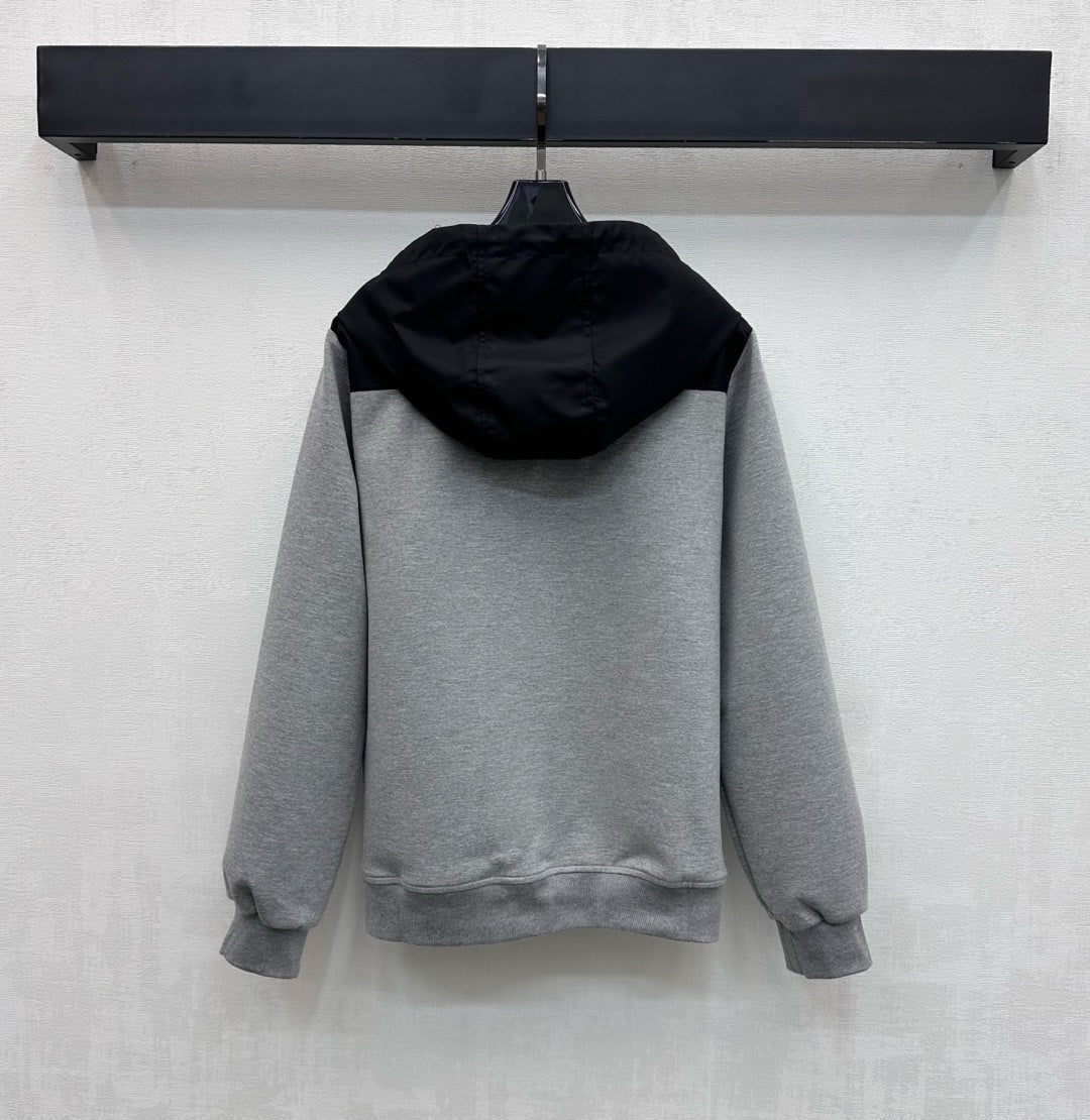 Prada Hoodie Nylon Details Grey Polyester 351892