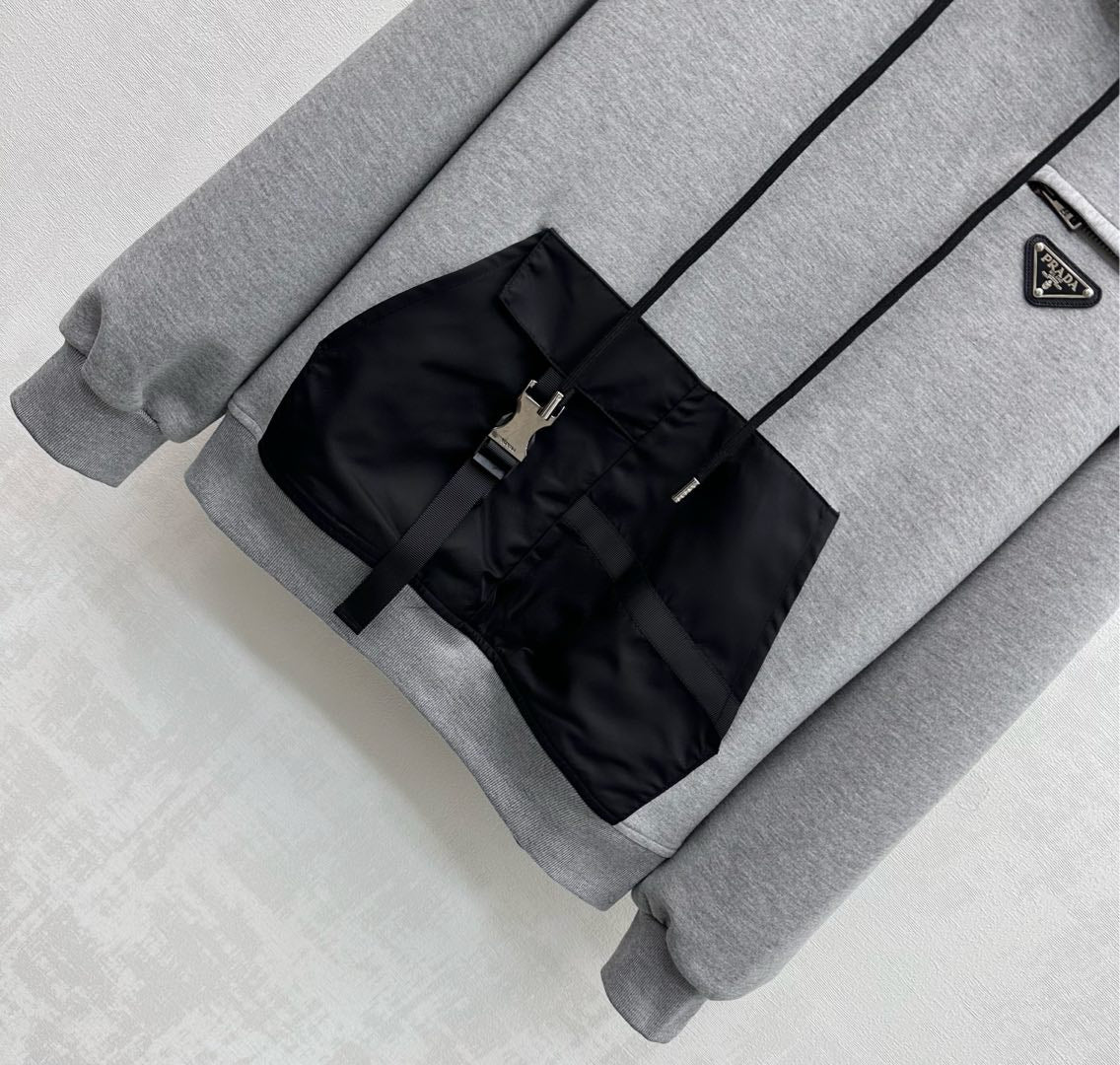 Prada Hoodie Nylon Details Grey Polyester 351892