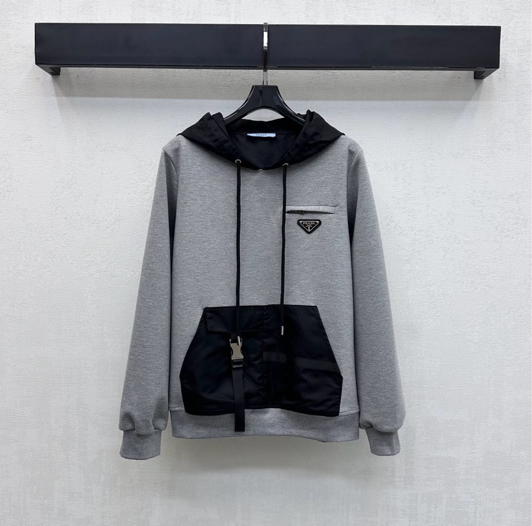 Prada Hoodie Nylon Details Grey Polyester 351892