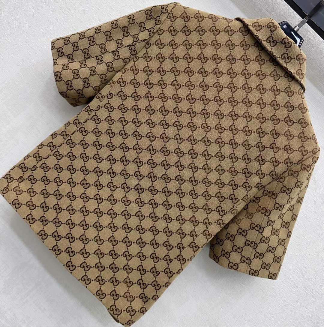 GG Jacket Horsebit Beige Monogram Canvas Jacquard 349816