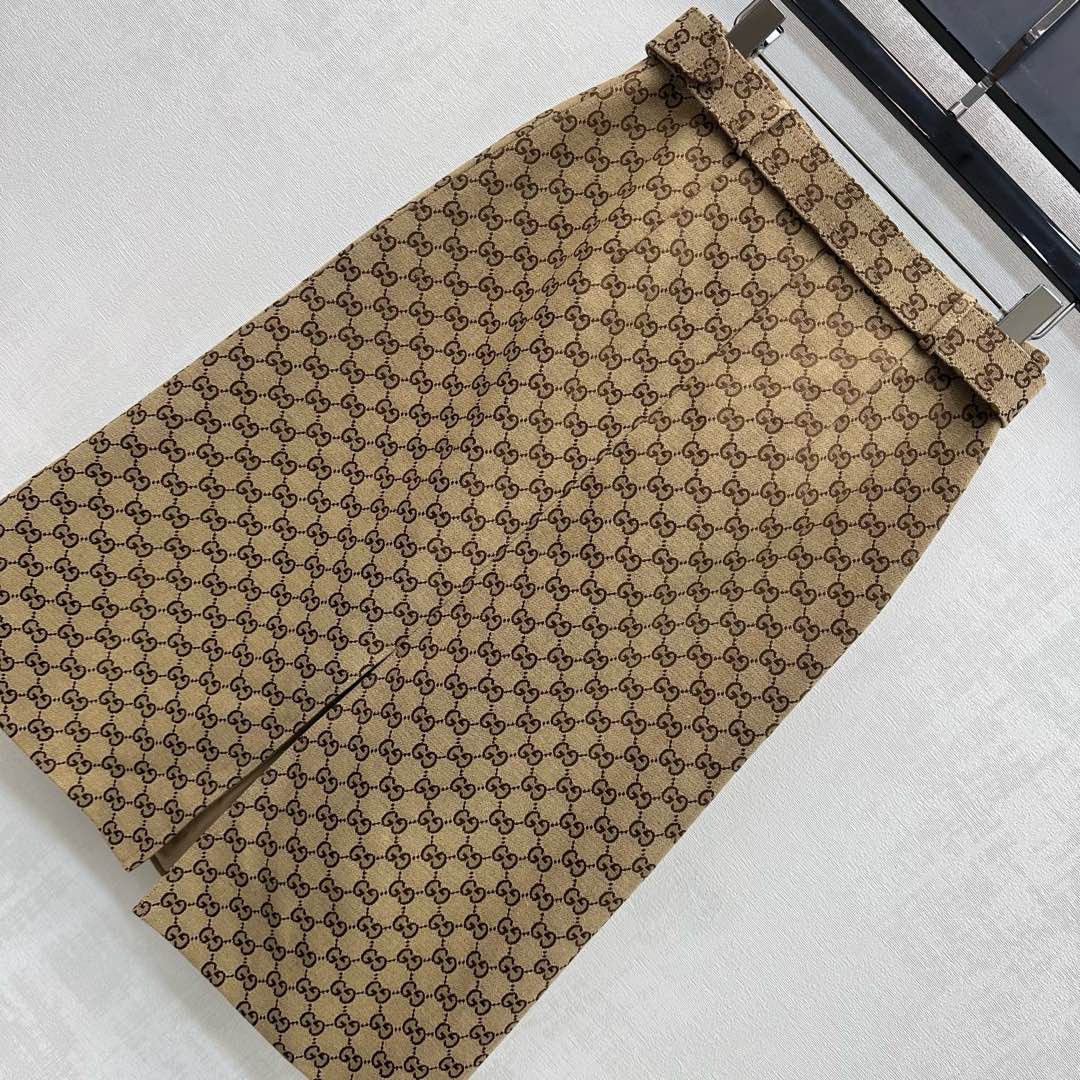 GG Skirt A-line Horsebit Belt Beige Monogram Canvas Jacquard 349815