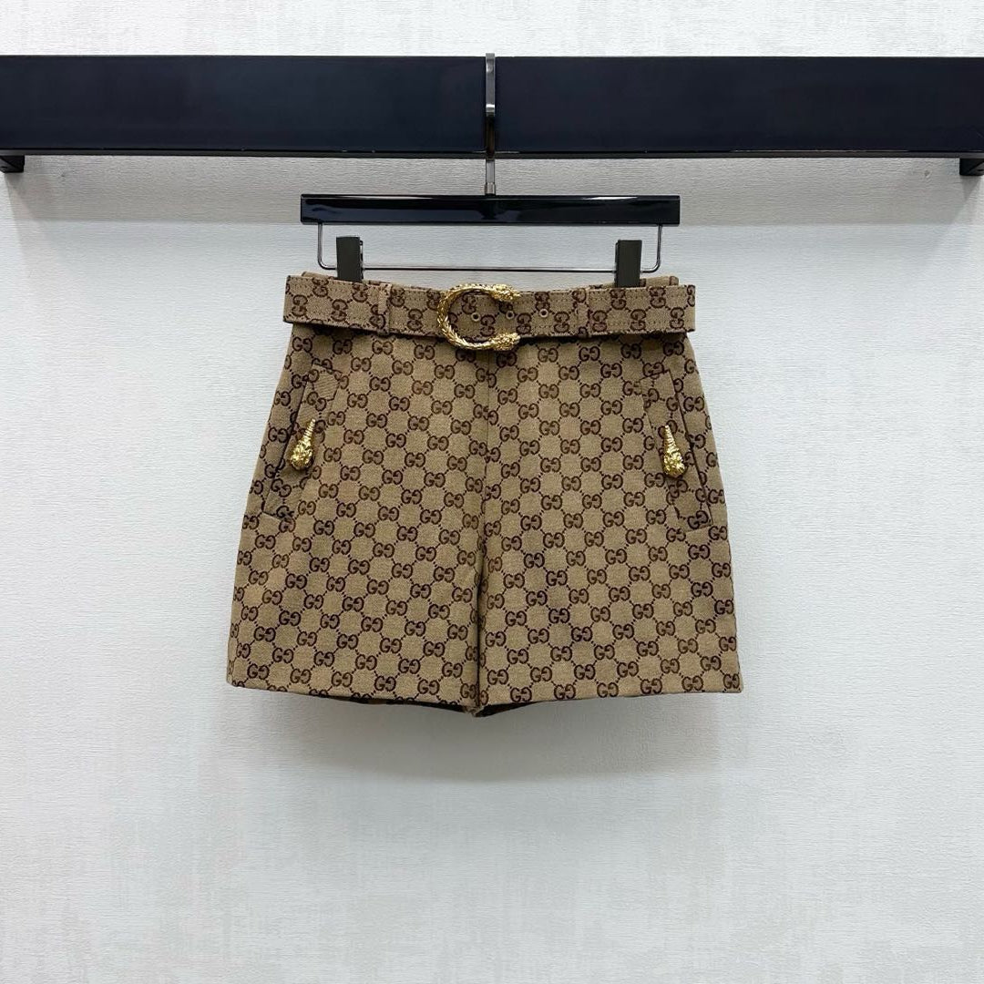 GG Shorts Horsebit Belt Beige Monogram Canvas Jacquard 349812