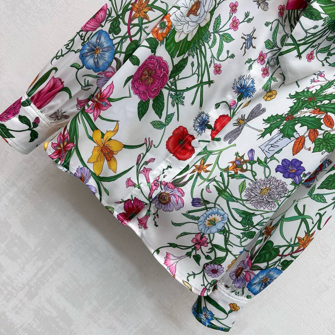 GG Printed Silk Twill Shirt White Multicolor Silk 349760