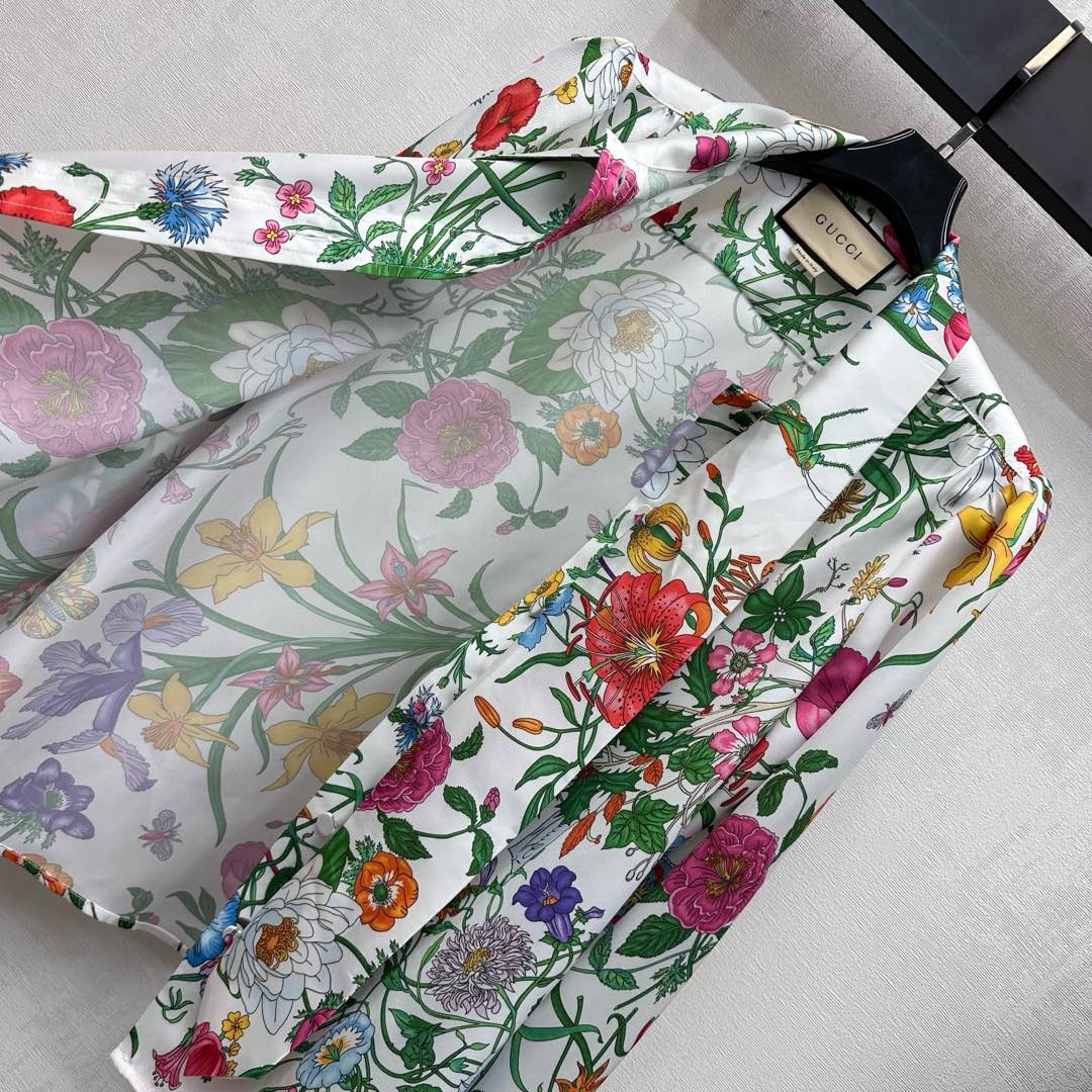 GG Printed Silk Twill Shirt White Multicolor Silk 349760