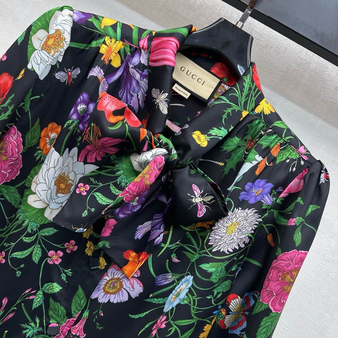 GG Printed Silk Twill Shirt Black Multicolor Silk 349757