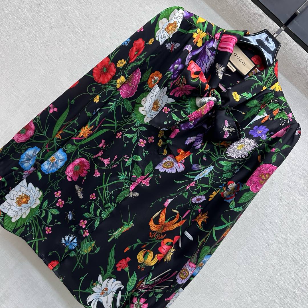 GG Printed Silk Twill Shirt Black Multicolor Silk 349757