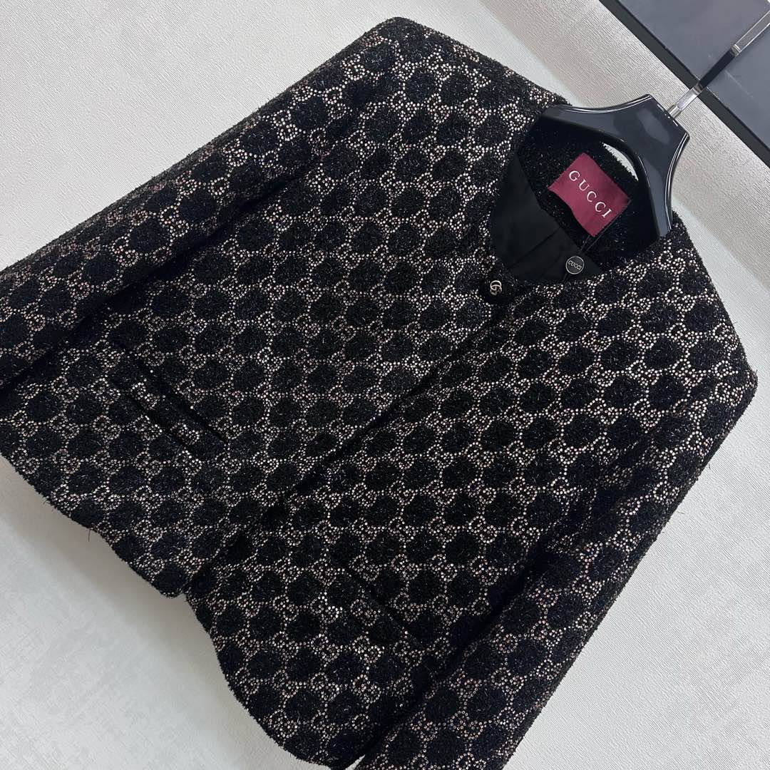 GG SS26 GG-pattern Tweed Jacket Dark Grey Tweed 350391