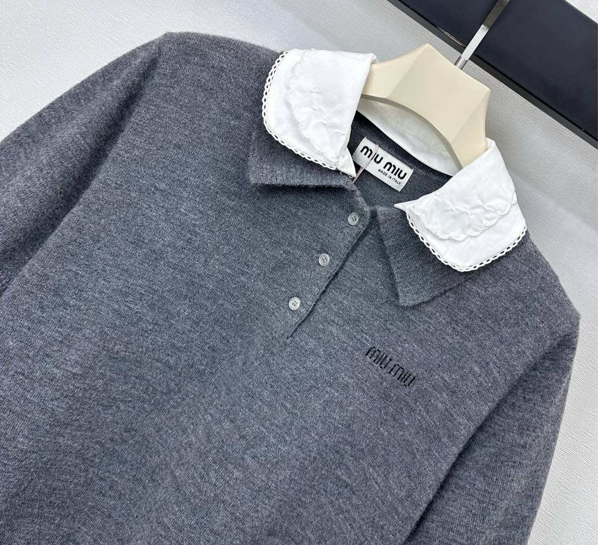 Miu Cashmere Polo Slate Gray Wool 350385