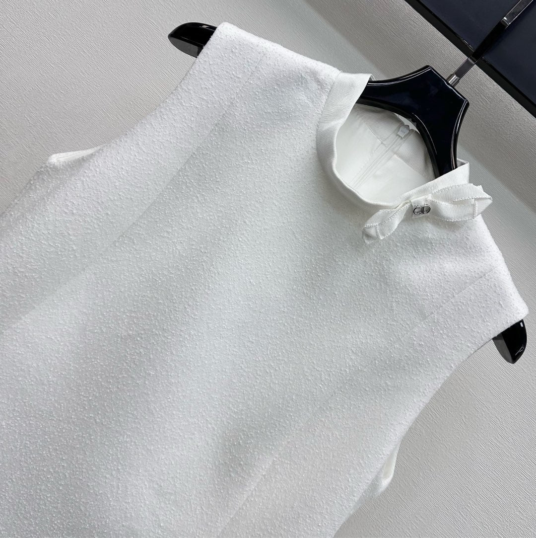 CD  Logo-embellished Coarse Vest Dress White Polyester 350334