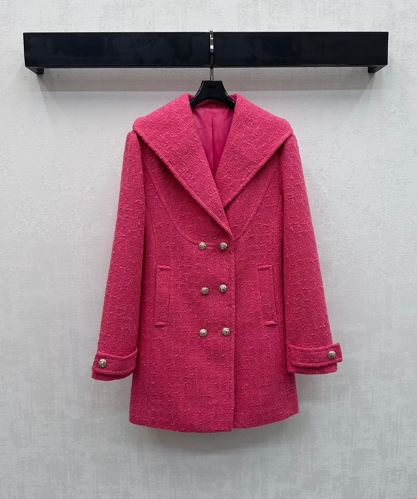 CC Double-breasted Wool Coat Fuchsia Pink Cotton 350261