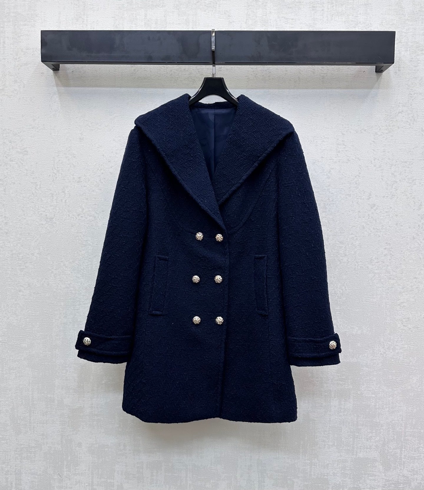 CC Double-breasted Wool Coat Navy Blue Cotton 350263