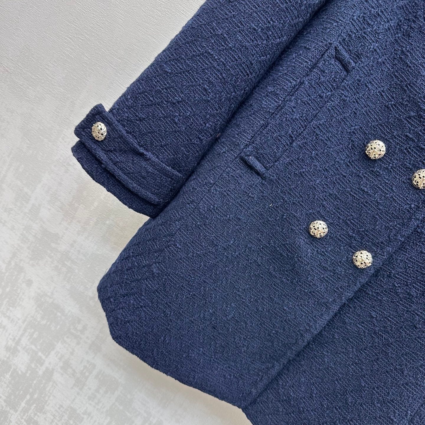 CC Double-breasted Wool Coat Navy Blue Cotton 350263