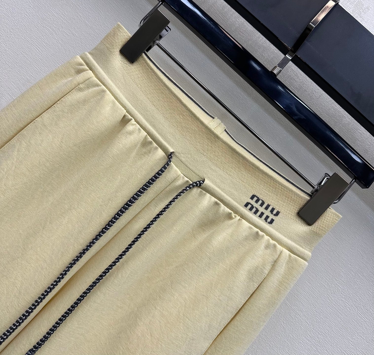 Miu Drawstring Webbing Pants Vanilla Tencel Cotton Fabric 350205