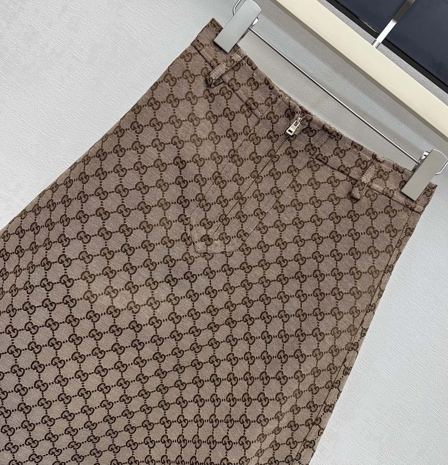 GG Skirt A-line Horsebit Belt Camel Brown Monogram Canvas Jacquard 349798