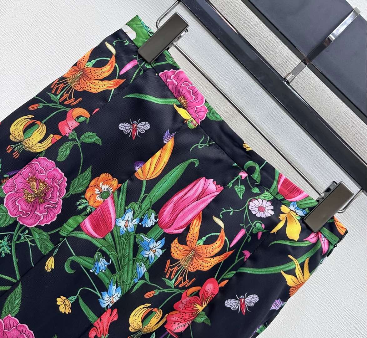 GG Printed Twill Pleated Skirt Black Multicolor Silk 349756