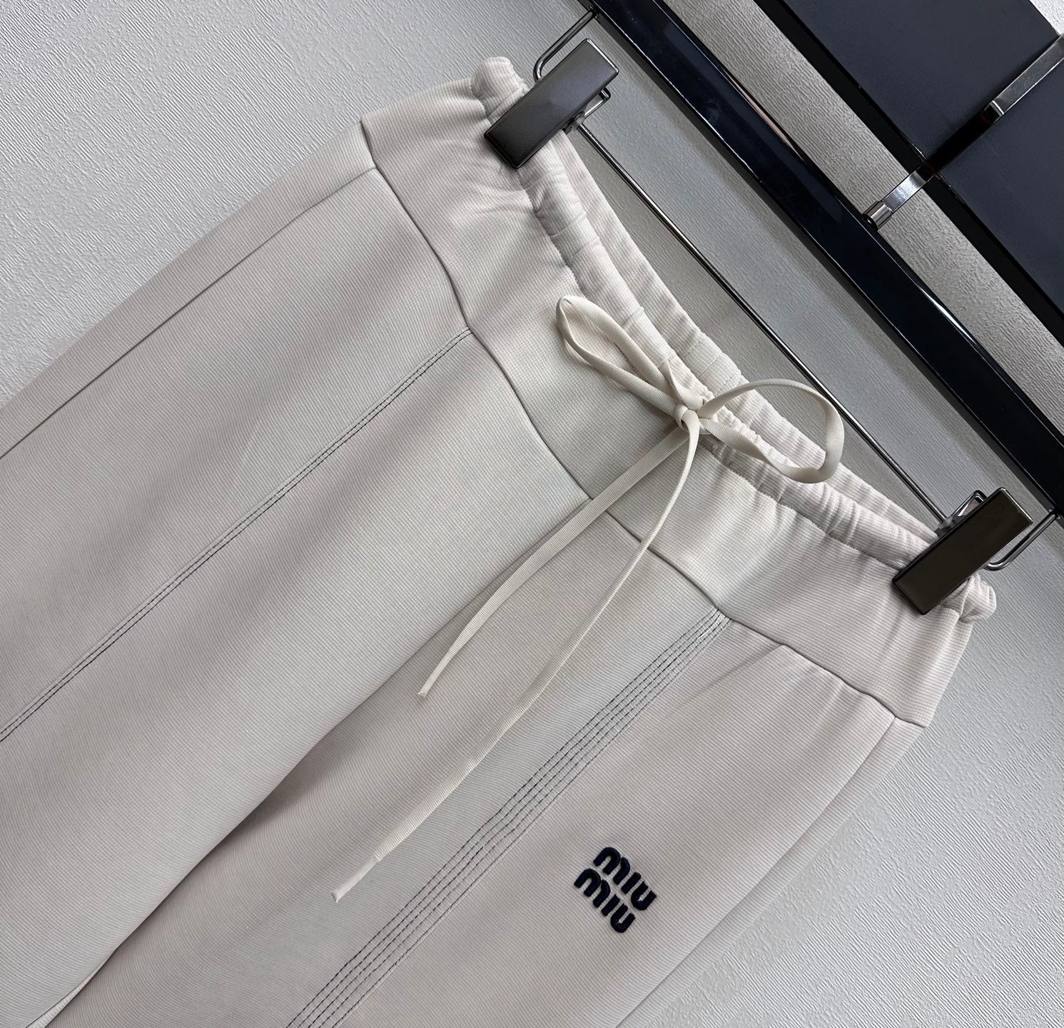 Miu 26s Drawstring Flared Trousers Ivory Polyester 363799