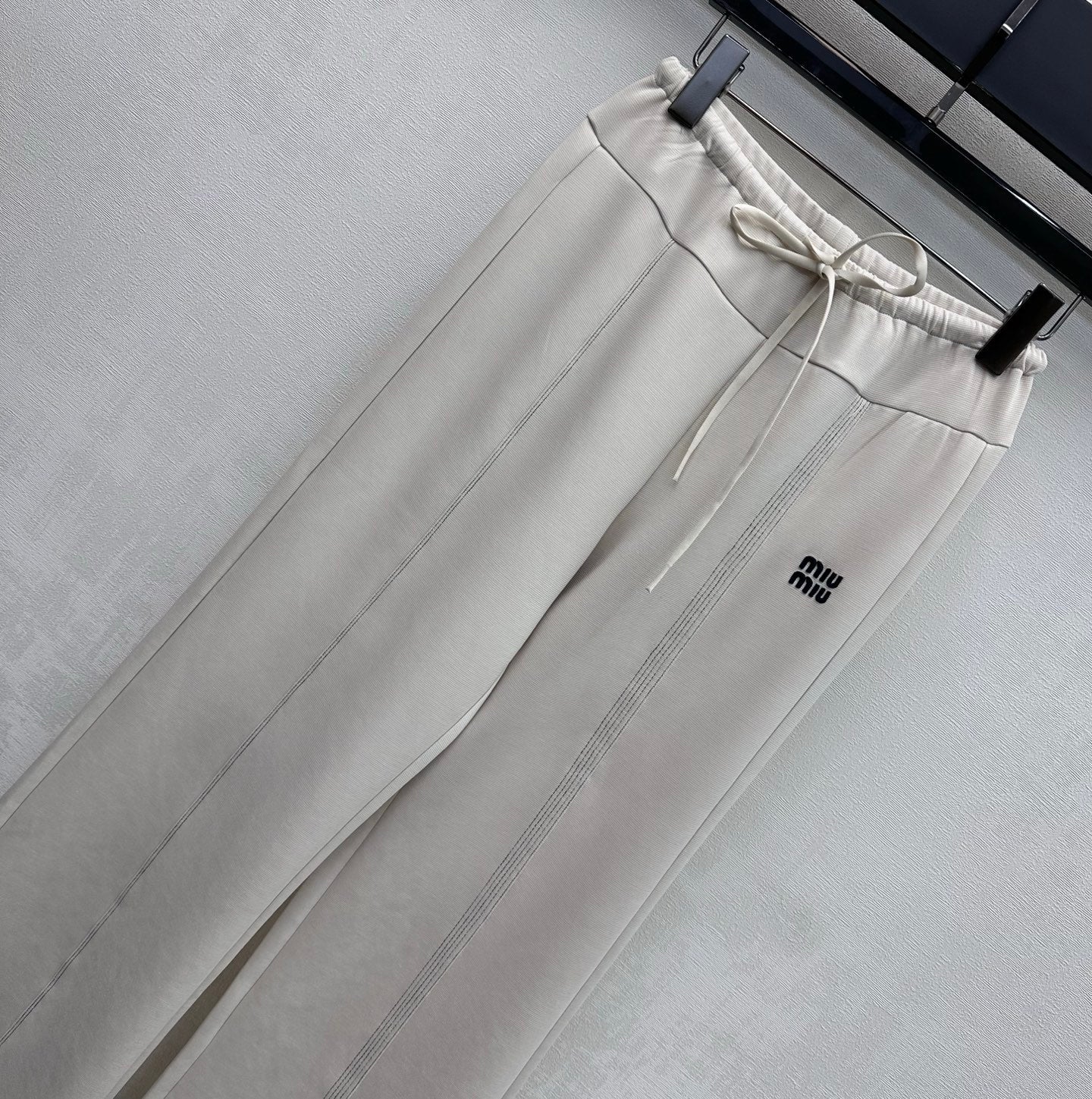 Miu 26s Drawstring Flared Trousers Ivory Polyester 363799