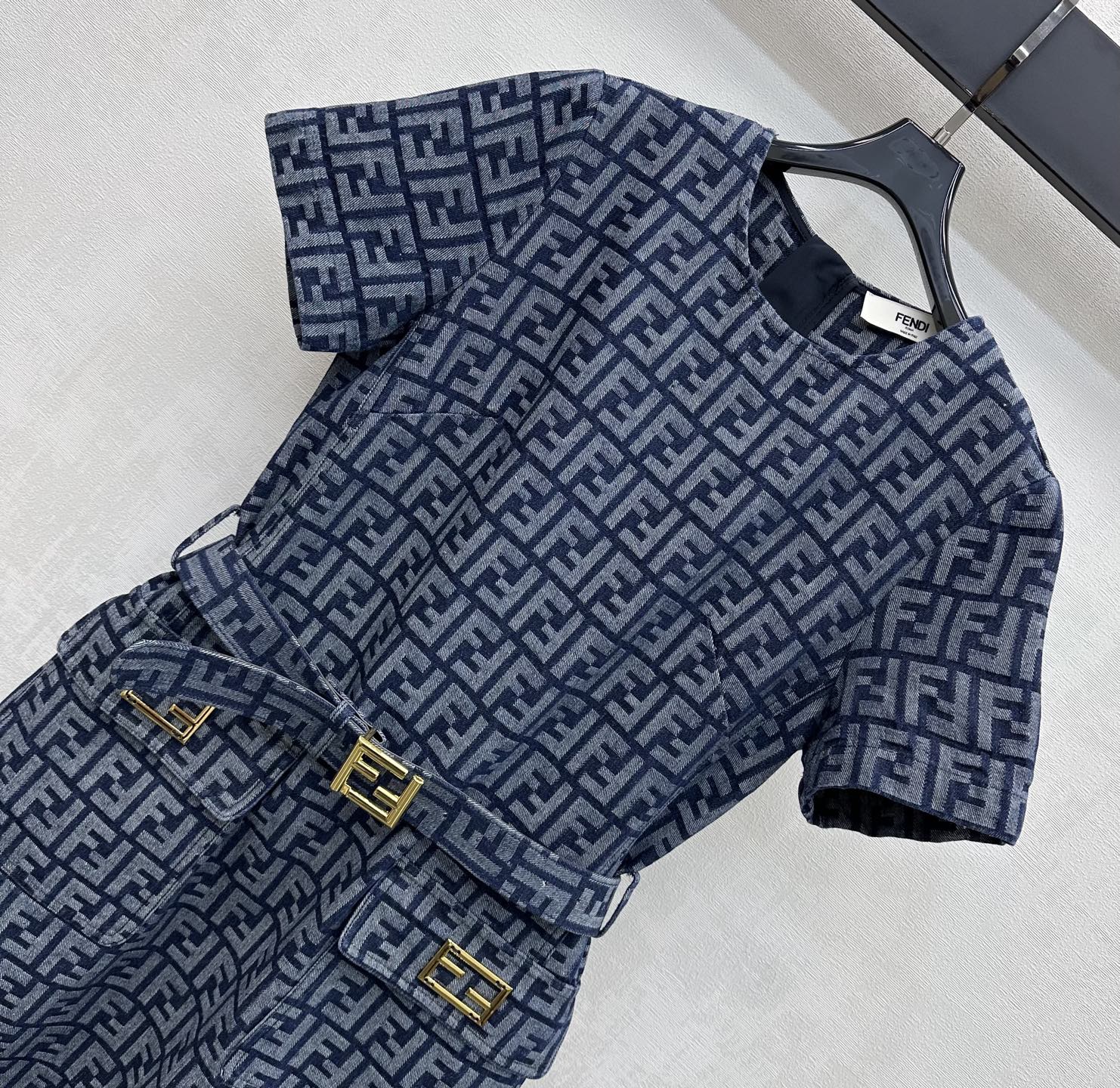 Fendi 26s Dress Grey Blue Jacquard Denim 366967