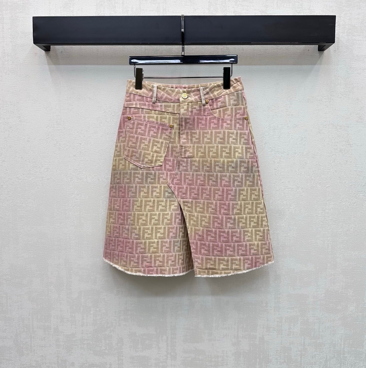 Fendi 26s Midi Skirt Beige Pink Jacquard Denim 366972