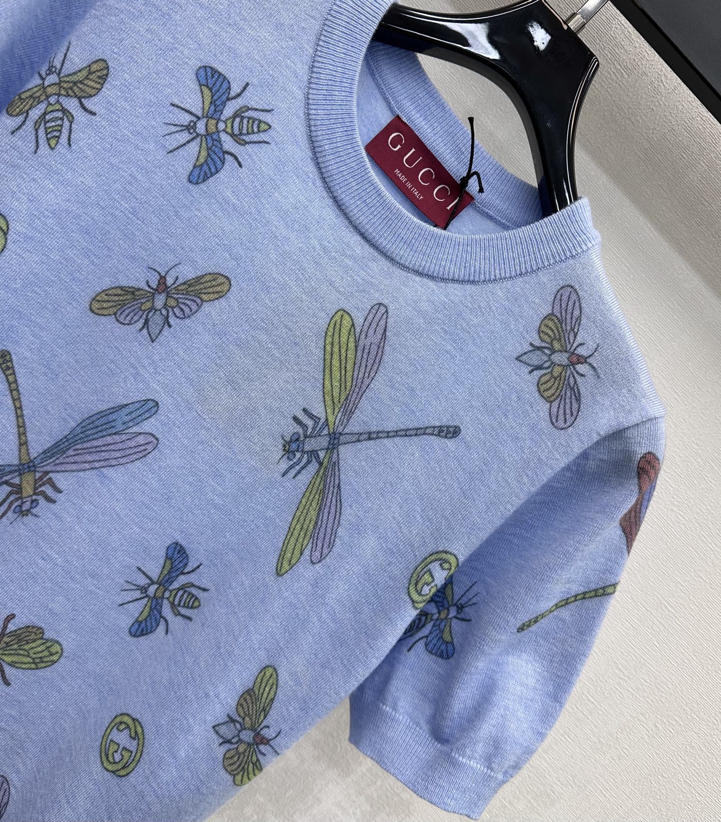 GG Short-Sleeve Knit Top Blue Cotton 378345