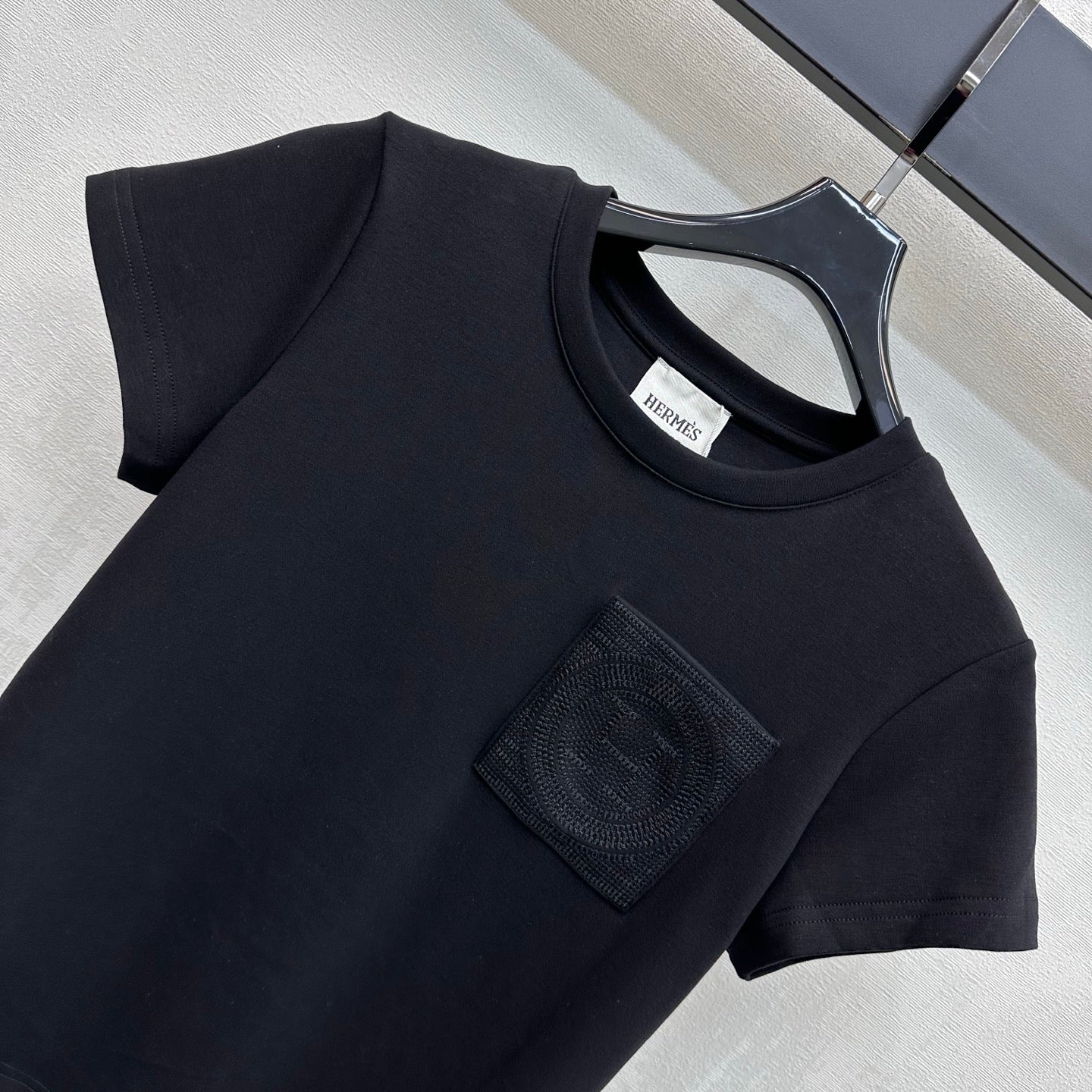 HM 26s Embroidered Pocket T-Shirt Black Cotton 378826