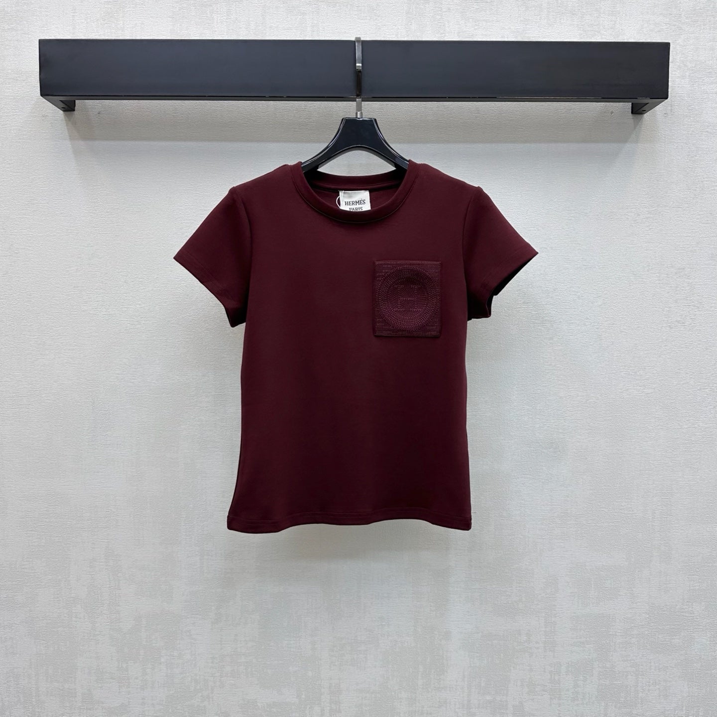 HM 26s Embroidered Pocket T-Shirt Burgundy Cotton 378820